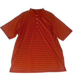 PGA Tour Mens Shirt Polo XL Extra Large Orange Striped Short Sleeve Golf Sports‎